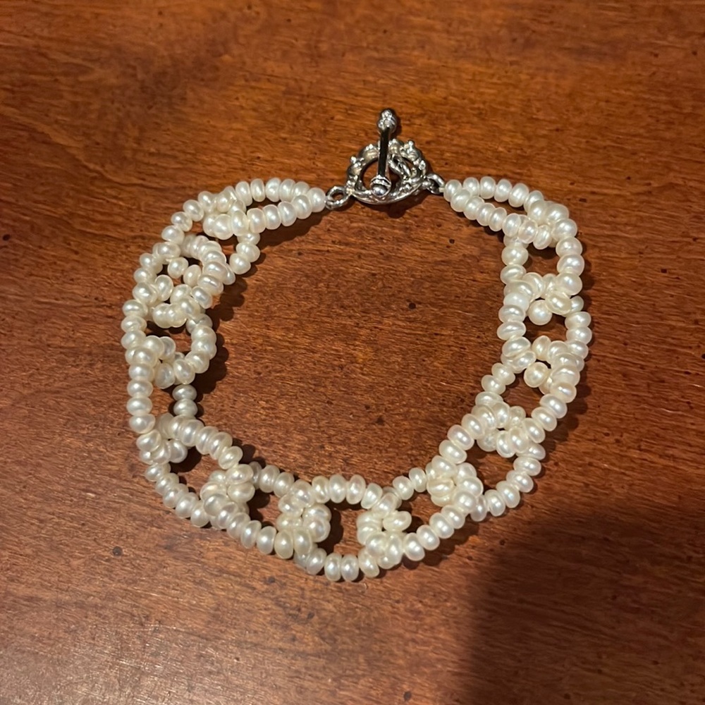 Ross Simons Sterling Silver Cultured Freshwater Pearl Link Bracelet